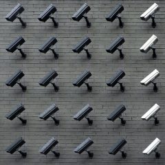 assorted-color security cameras